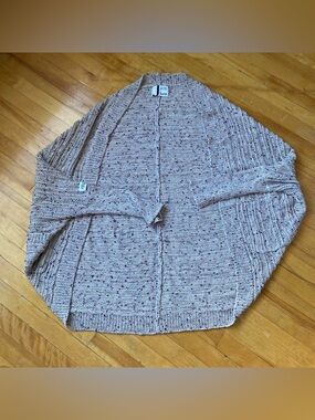 O/S Speckled Open-Front Knit Cardigan